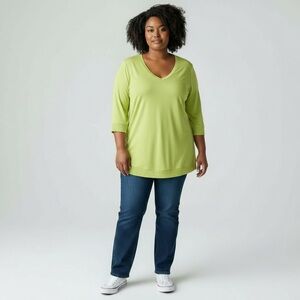 Sympli Womens Top Tunic Lime Green V-Neck Tunic 3/4 Sleeves Sz. 12